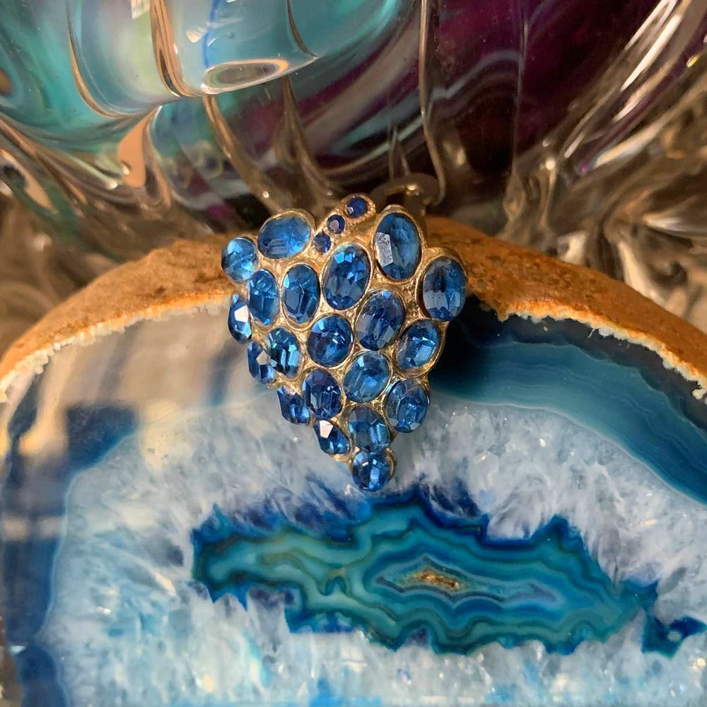 Leaf Buckle with Bright Cerulean Blue Brooch, Vintage